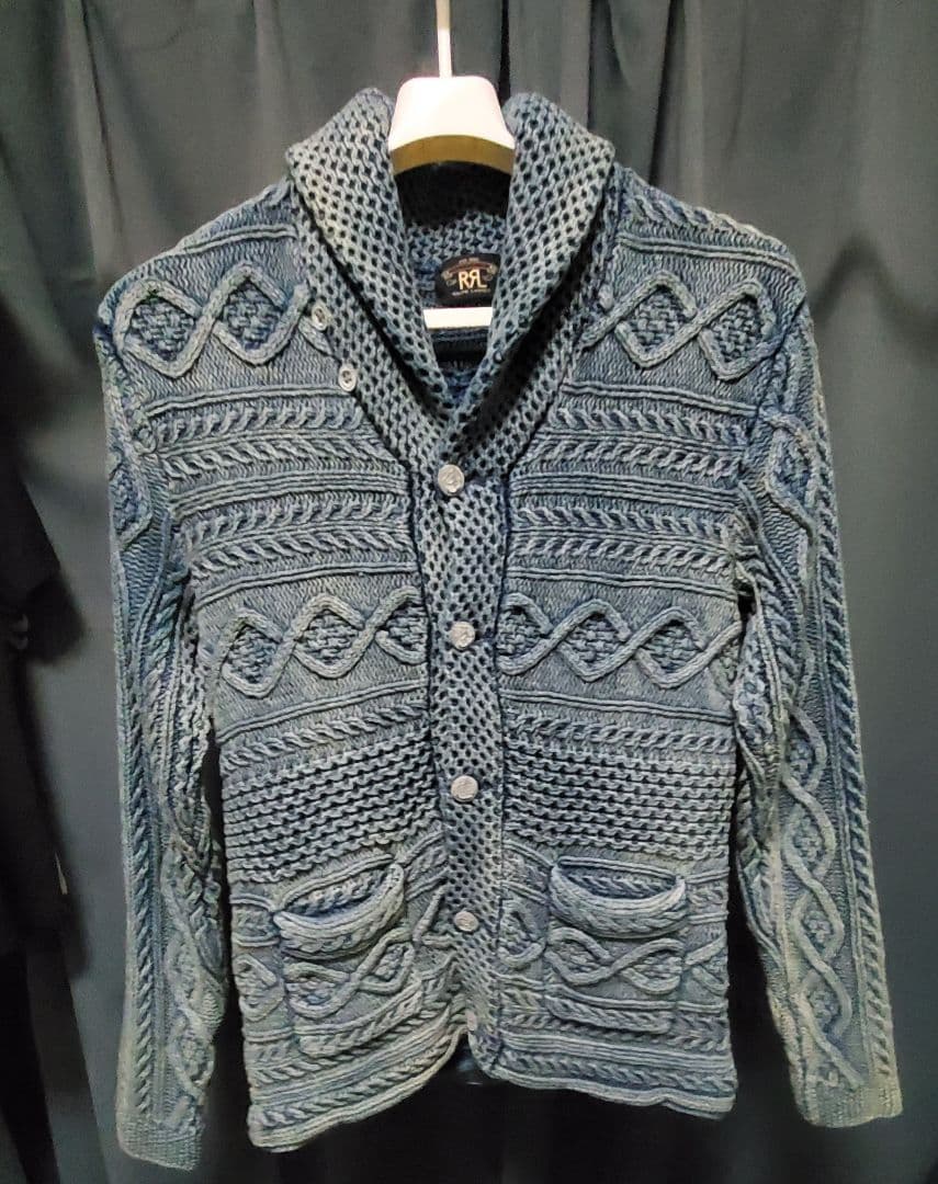 美品 RRL インディゴブルー ショールカラー カーディガン