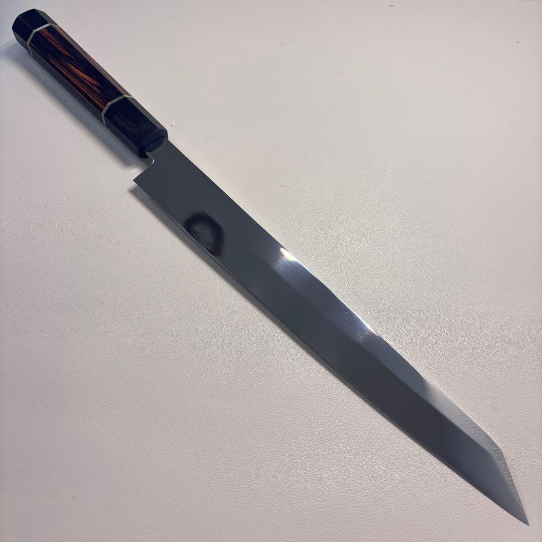 270mm 切付柳刃包丁 鏡面　天然木八角柄 刺身包丁 「全鋼」'_