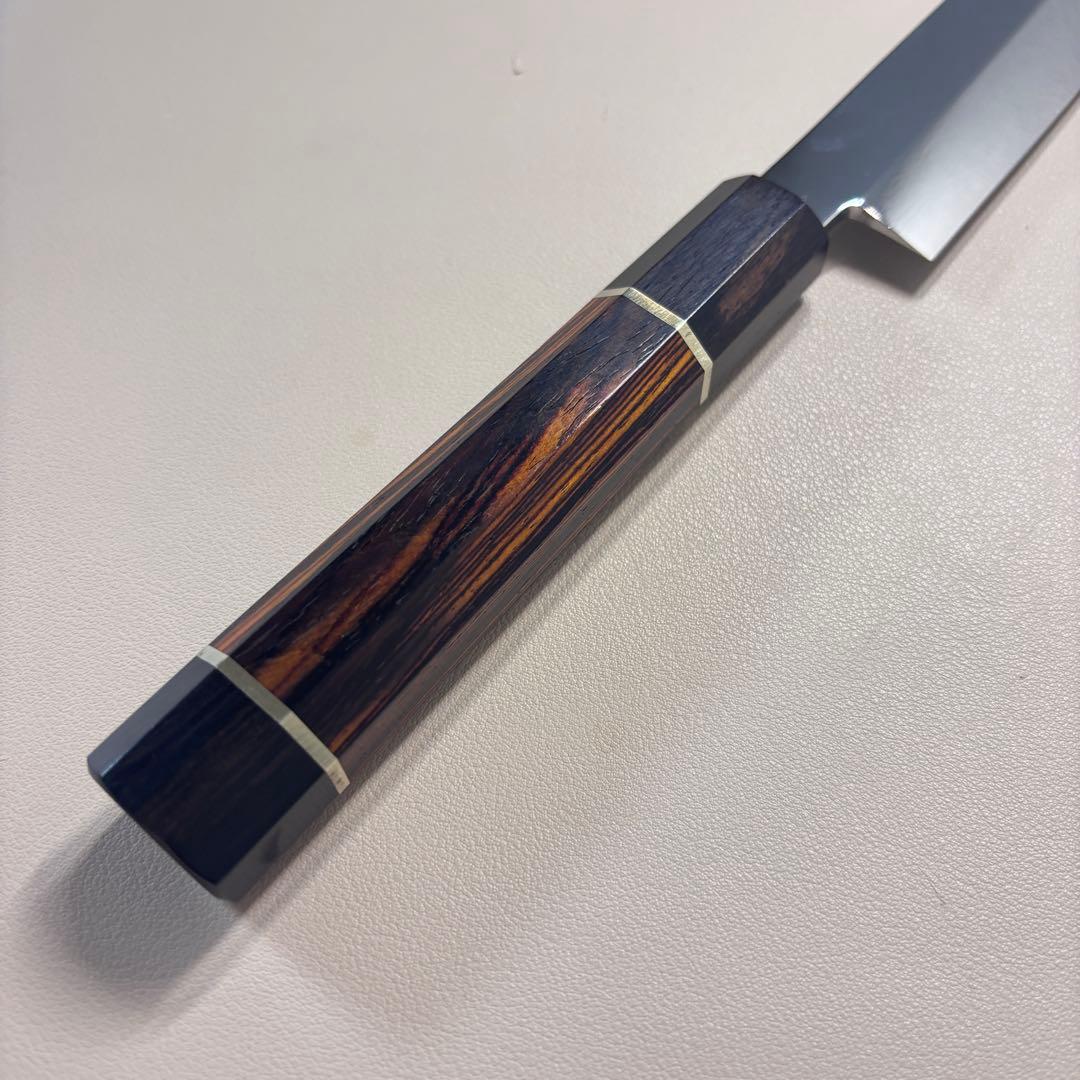 270mm 切付柳刃包丁 鏡面　天然木八角柄 刺身包丁 「全鋼」'_