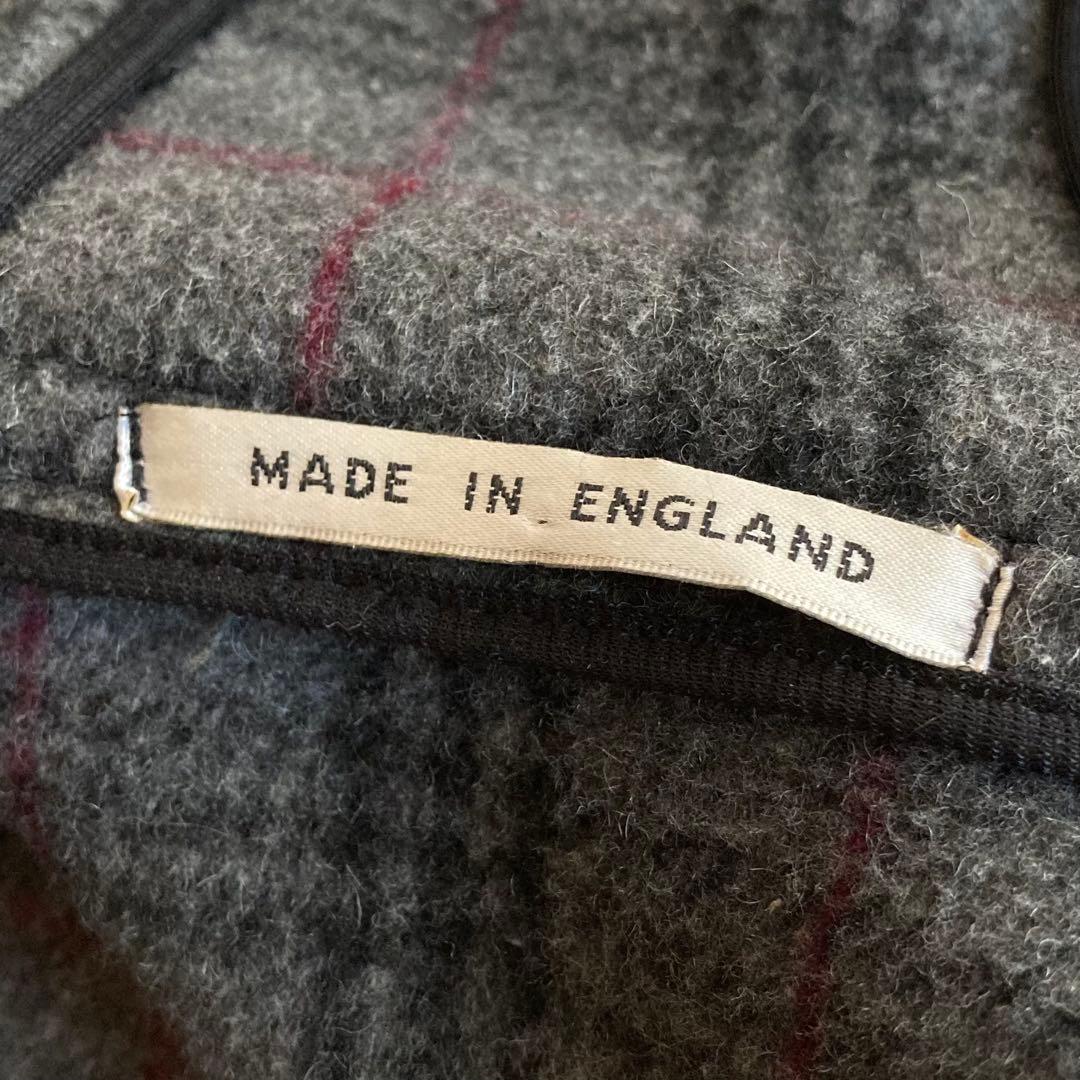 ビンテージ 英国製 ウール メルトン 裏チェック ロング ダッフルコート 36