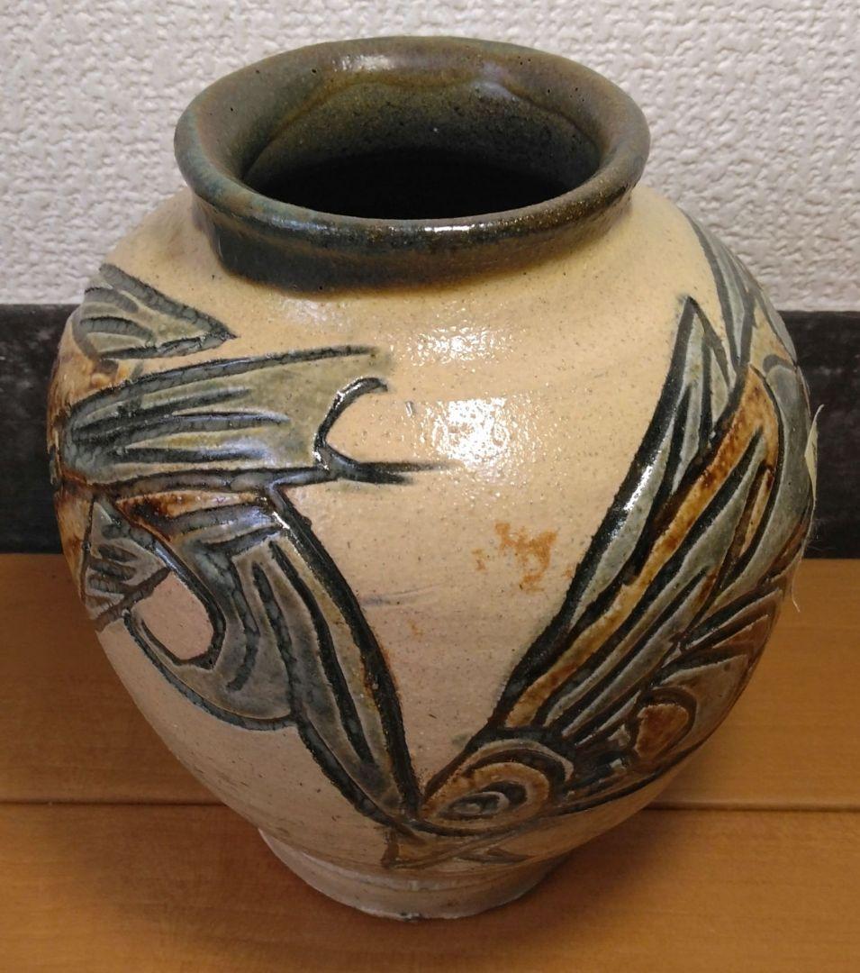 人間国宝 金城次郎 魚文丸壷 栞 共箱 無傷 壷屋焼 やちむん