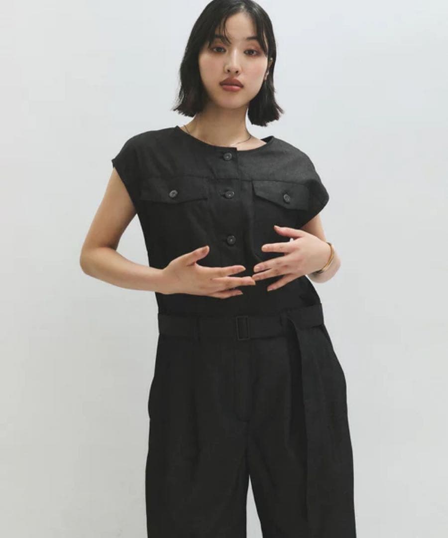 ADAM ET ROPE ノーカラースリーブオールインワン