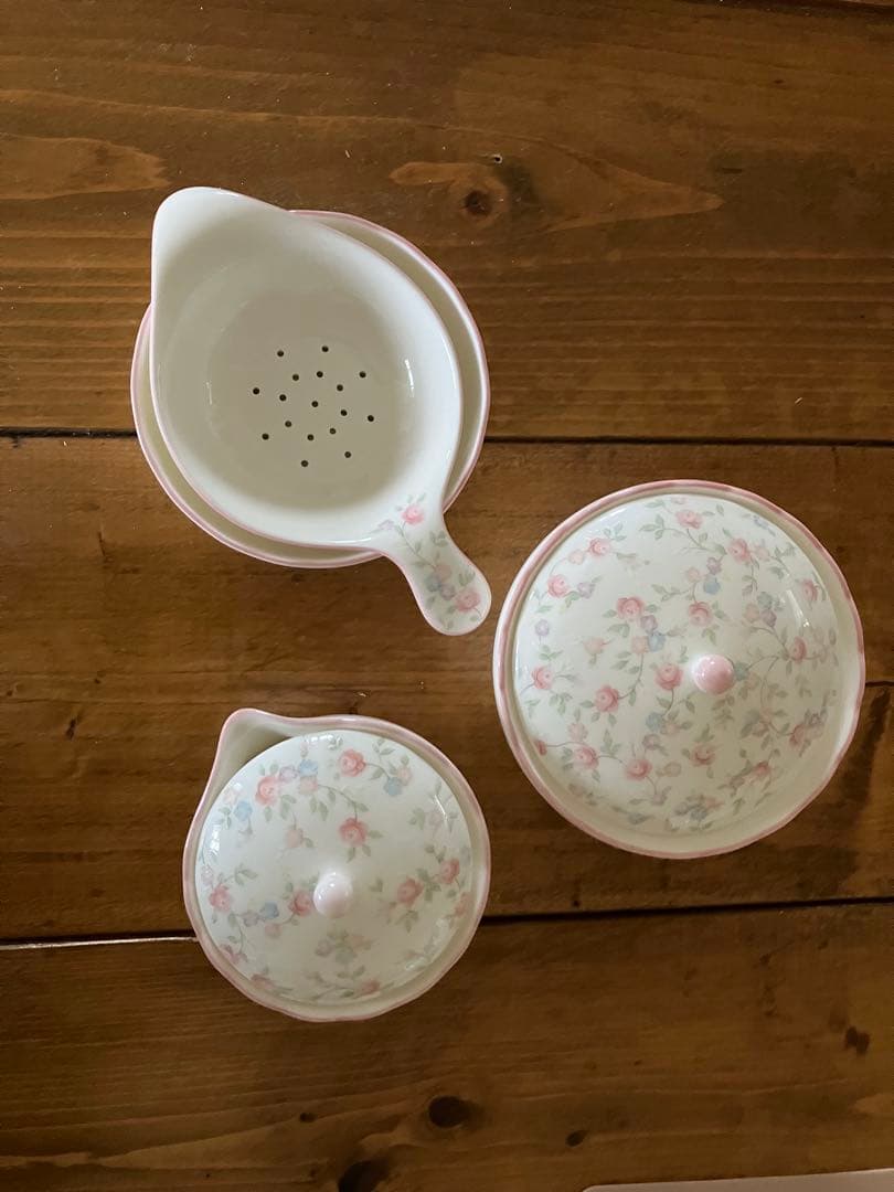 ノリタケキューティーローズシュガーポットクリーマーティーストレーナー受 け皿