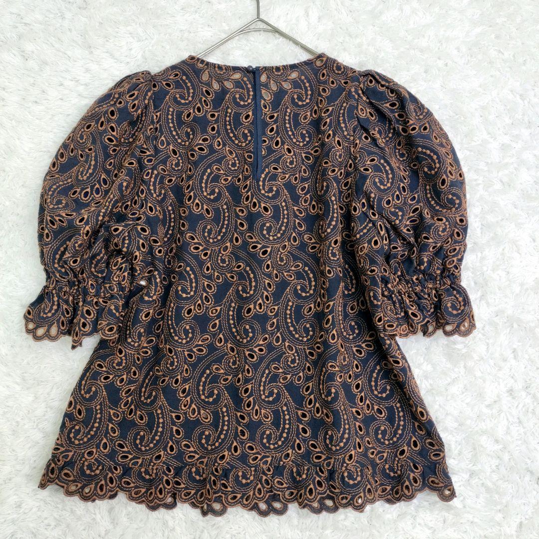 アナイ　ANAYI　バイカラー　ペイズリーパフスリーブ　トップス　ブラウス　刺繍
