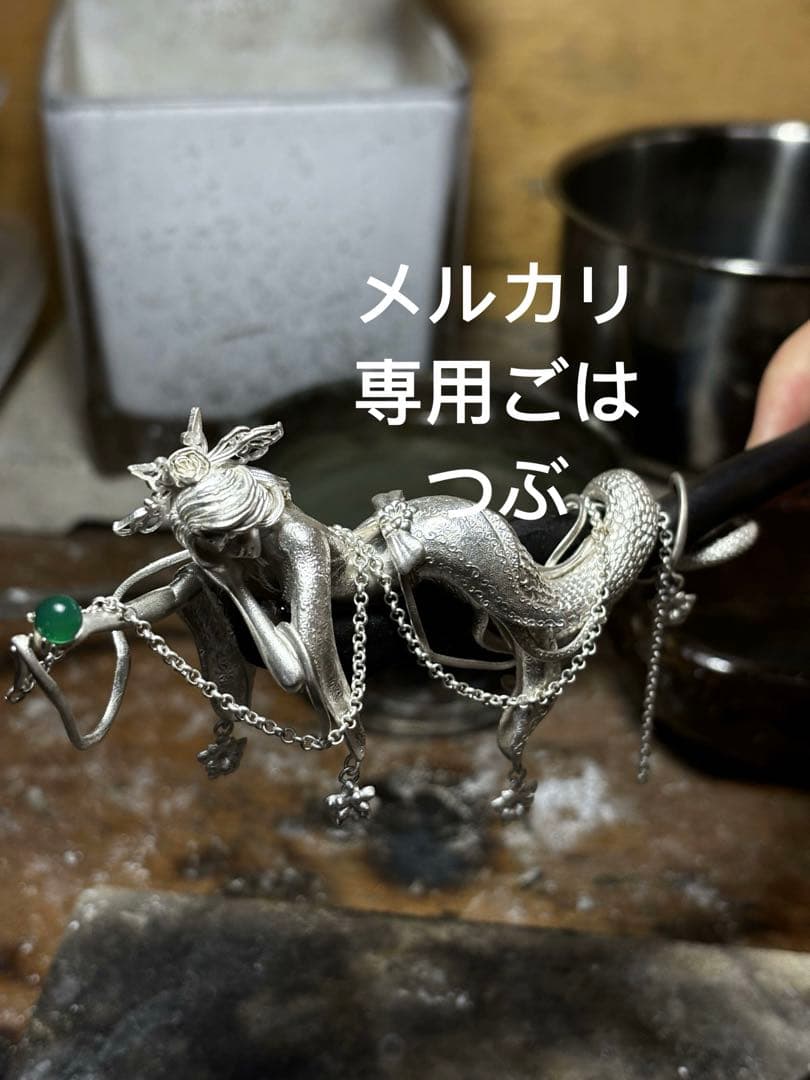 アクセサリー手作り　銀製作品　スネーク神　置物/簪