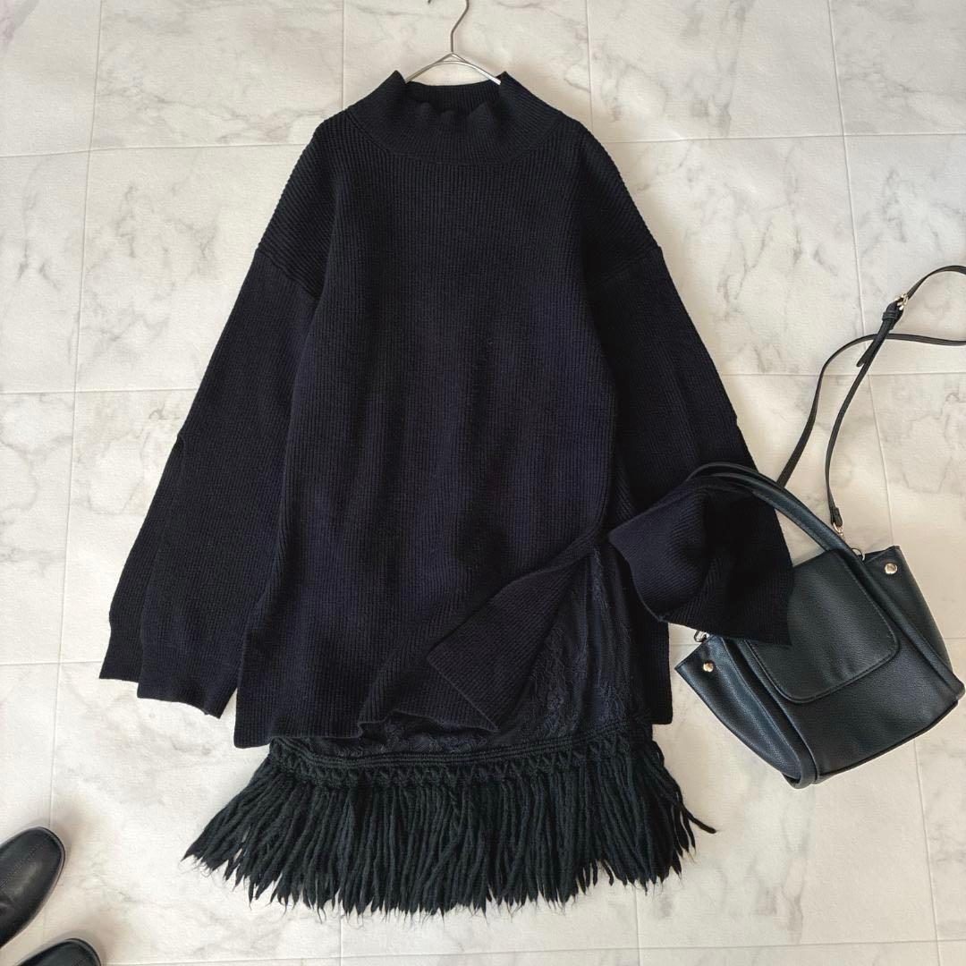 ERMANNO FIRENZE♡レイヤード ニット×レース キャミワンピース 黒