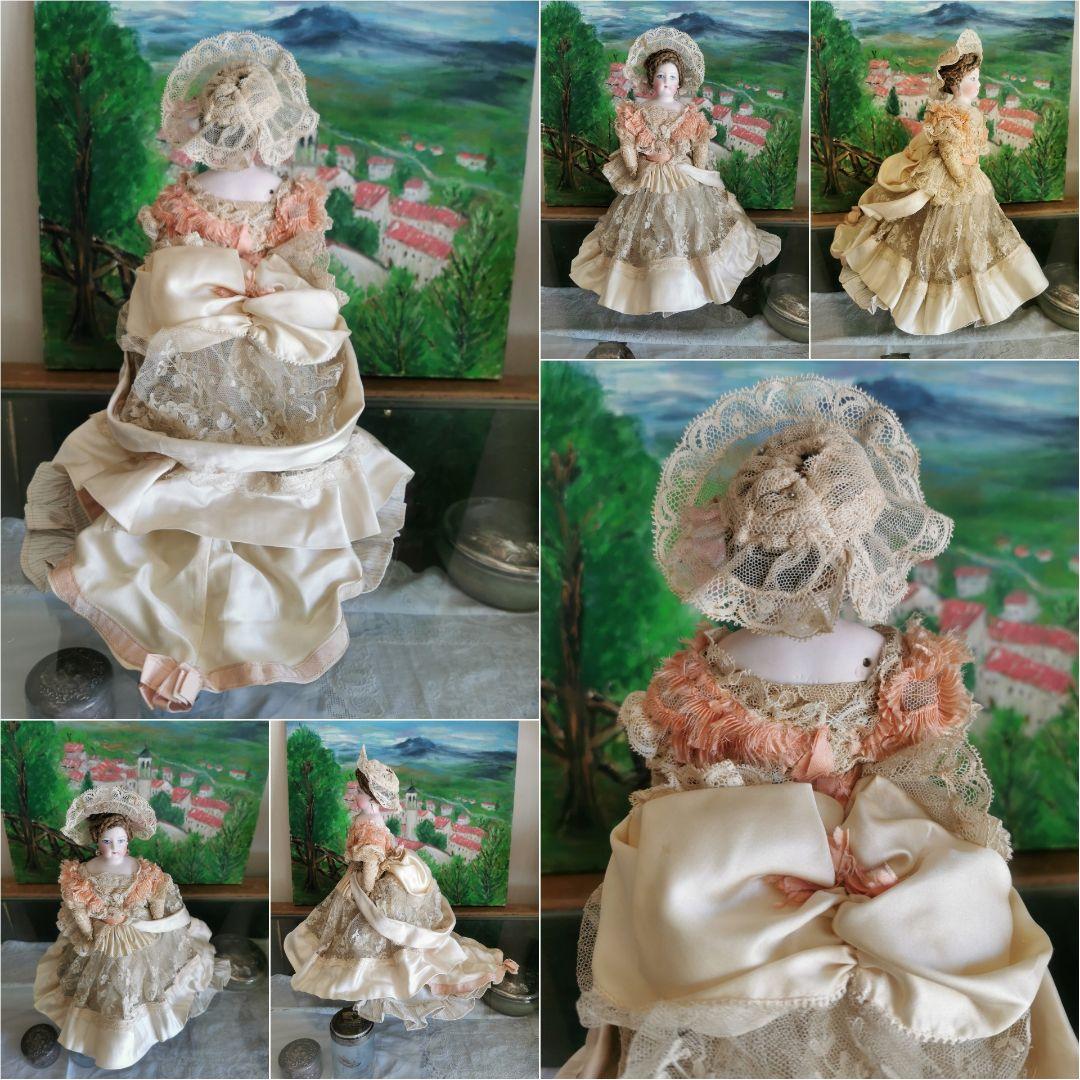 アンティークフランス ゴーチェビスクドール シルクタフタ＆レース４層ドレス19c