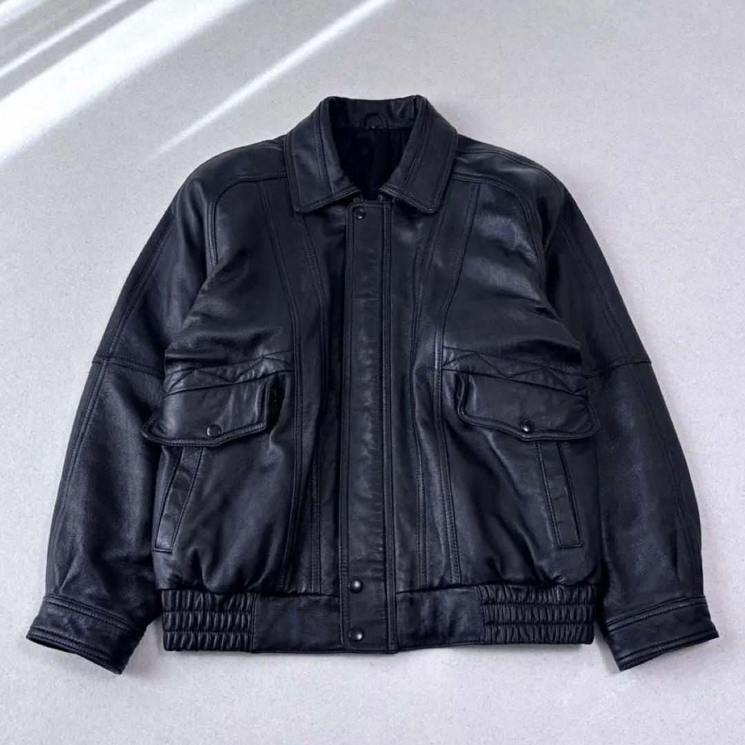 ヴィンテージ レザー ボンバージャケット L 本革 黒 90s A-2タイプ