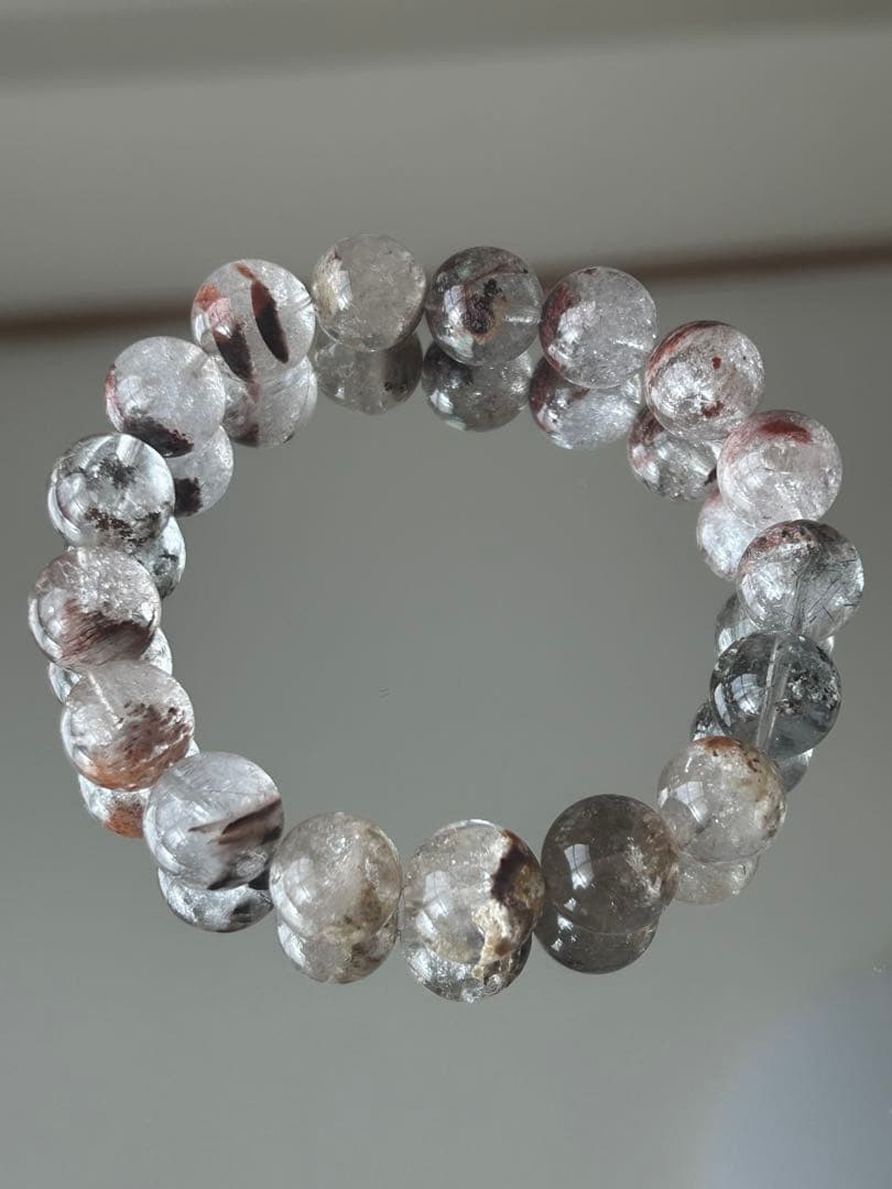 12mm★虹・ルチル入りガーデンクォーツ ブレスレット 内径17cm