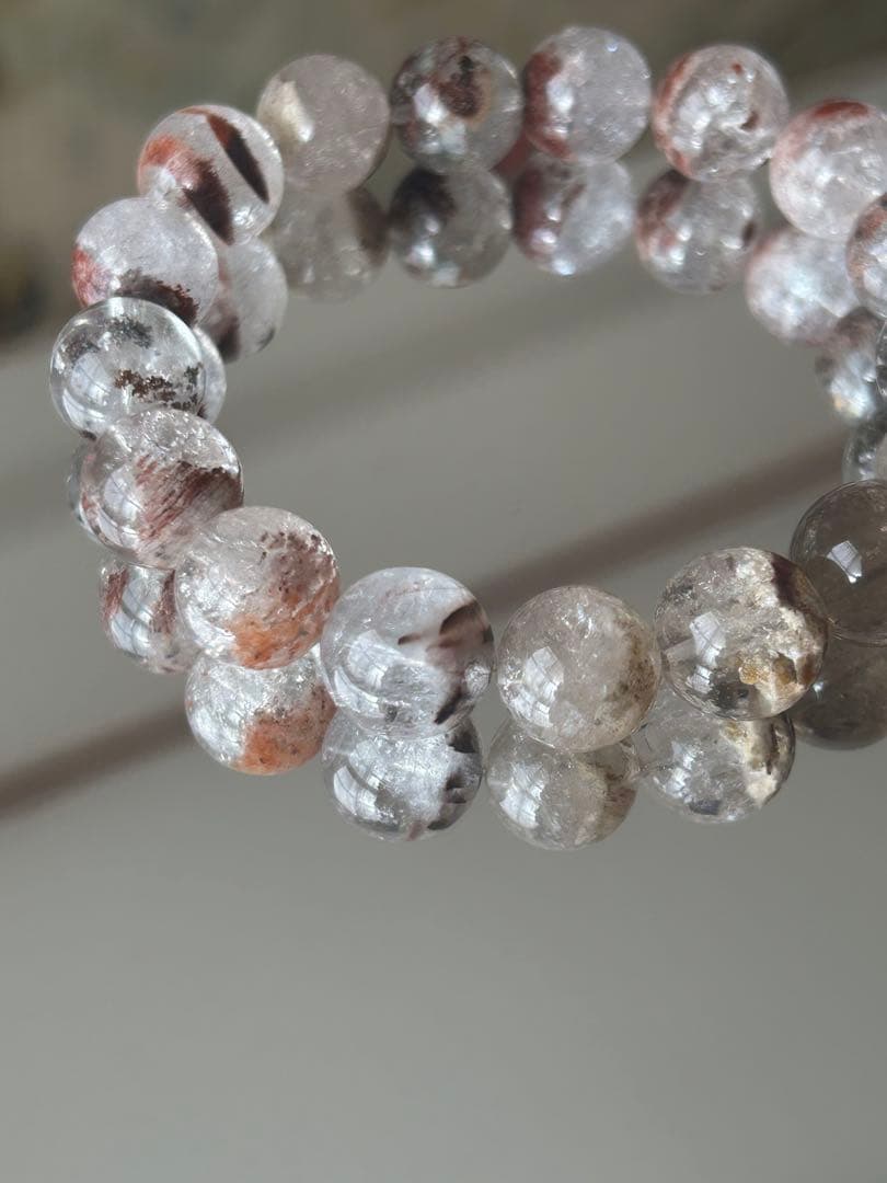 12mm★虹・ルチル入りガーデンクォーツ ブレスレット 内径17cm