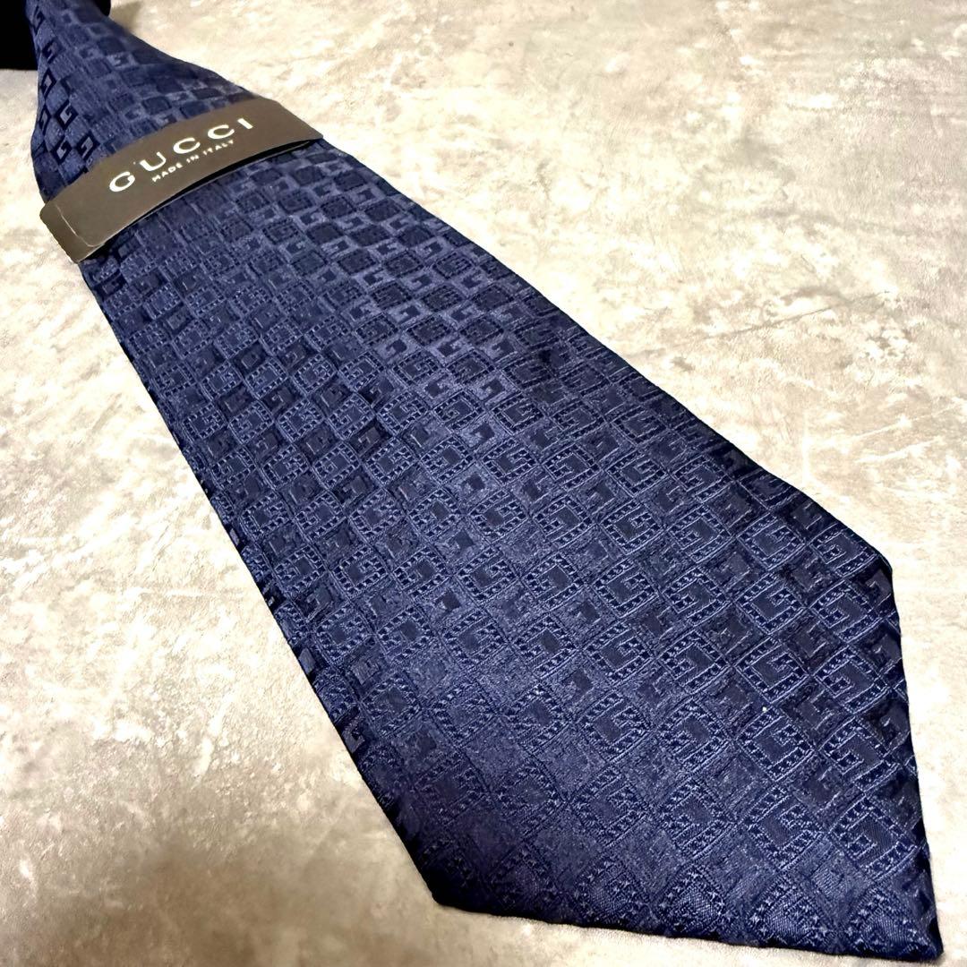 未使用級 GUCCI グッチ ネクタイ G柄 ネイビー ハイブランド シルク