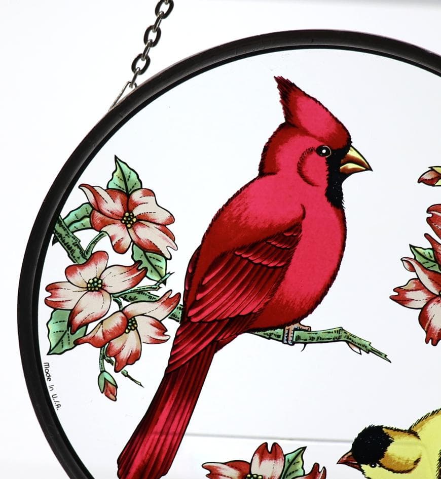 ショウジョウコウカンチョウとオウゴンヒワ ヴィンテージ ステンドグラス