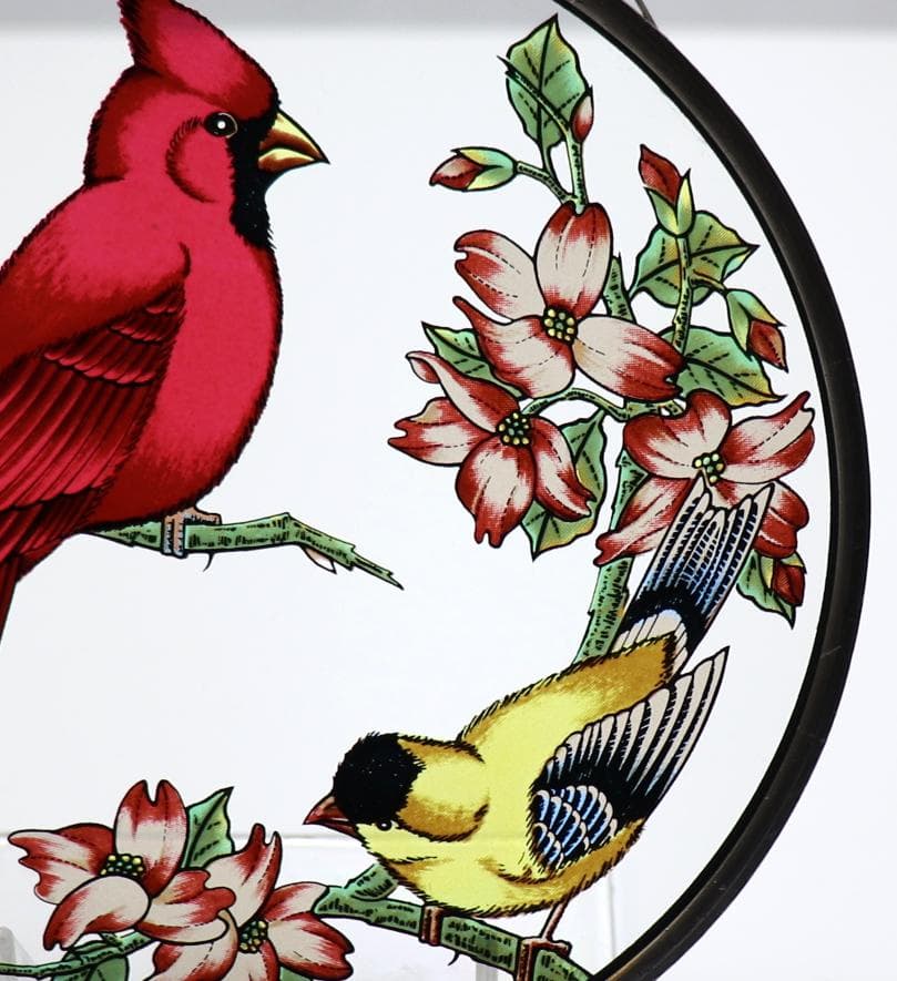 ショウジョウコウカンチョウとオウゴンヒワ ヴィンテージ ステンドグラス