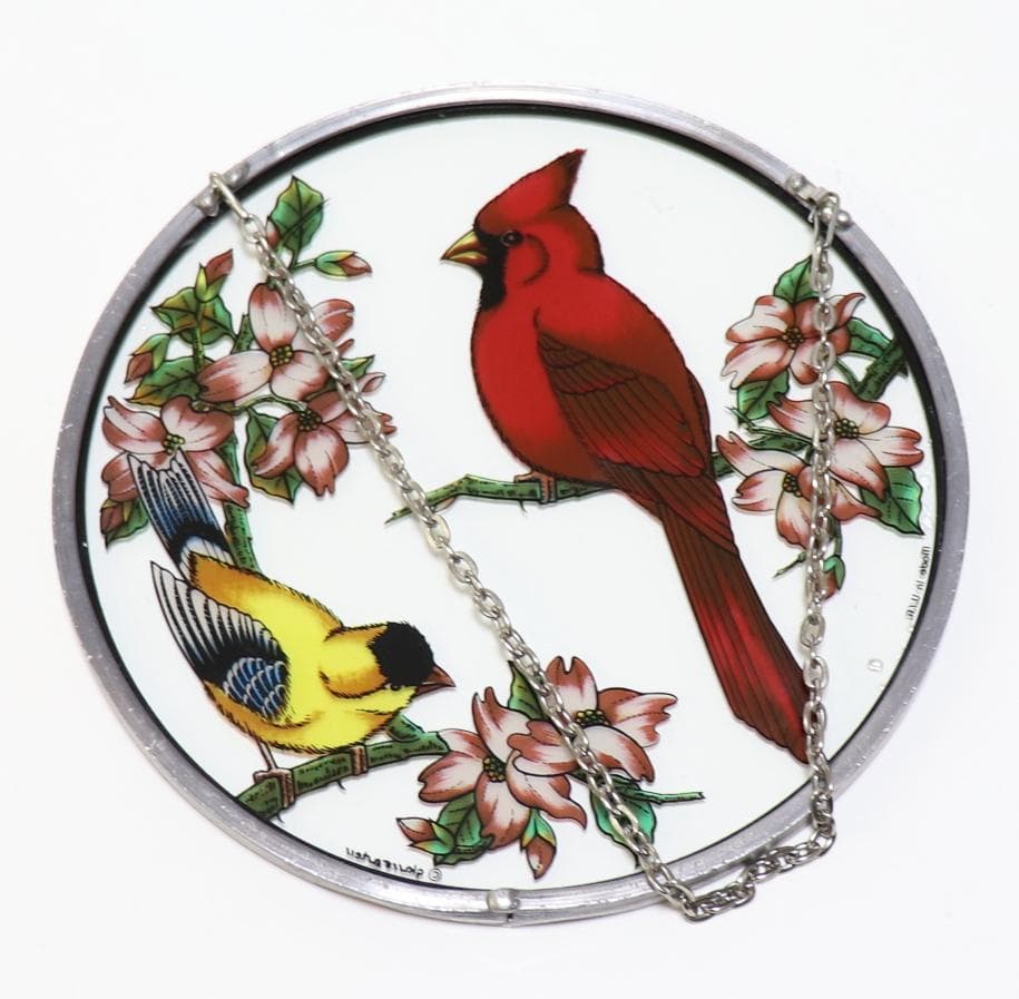 ショウジョウコウカンチョウとオウゴンヒワ ヴィンテージ ステンドグラス