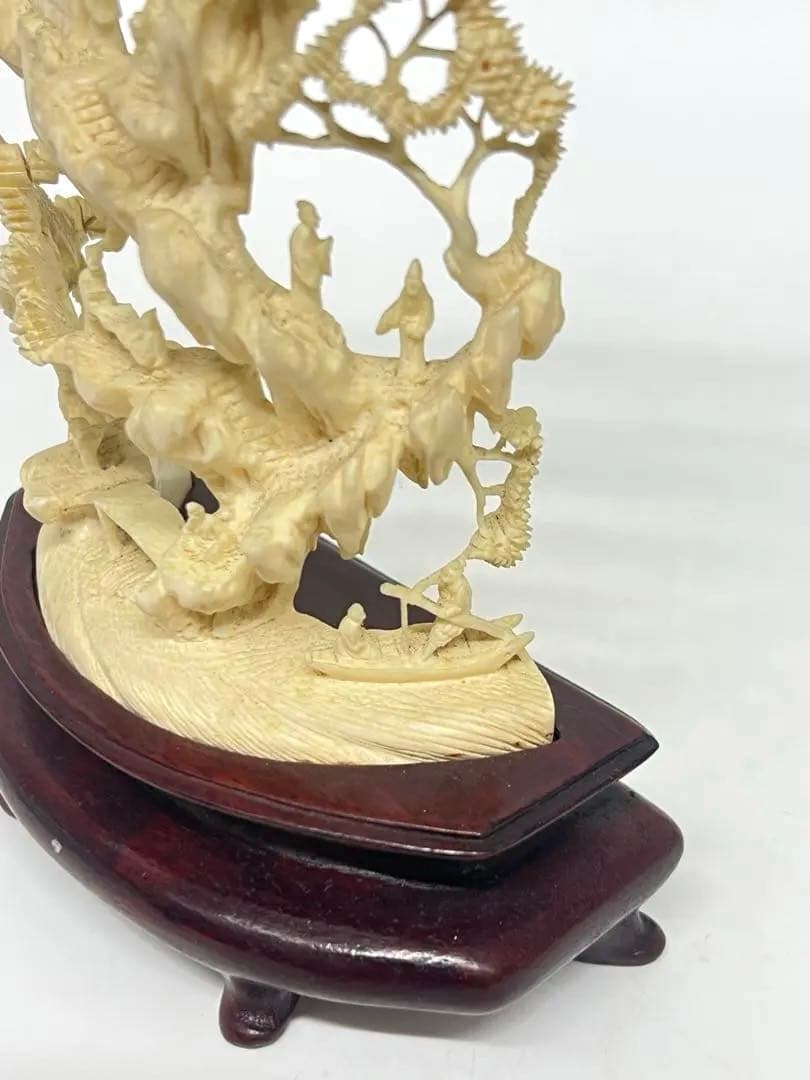 極上透彫山水人物　台付