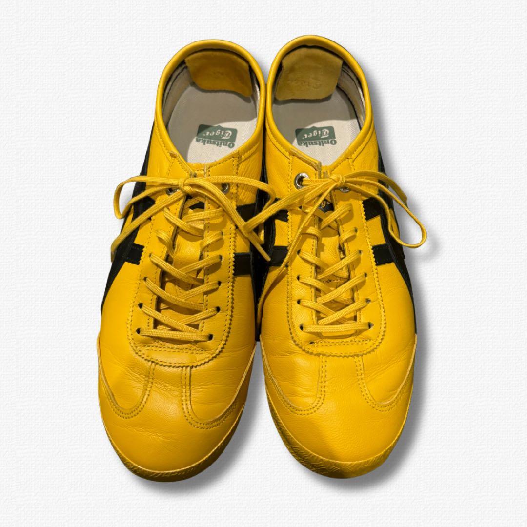 オニツカタイガー イエロー スニーカー ブラックストライプ