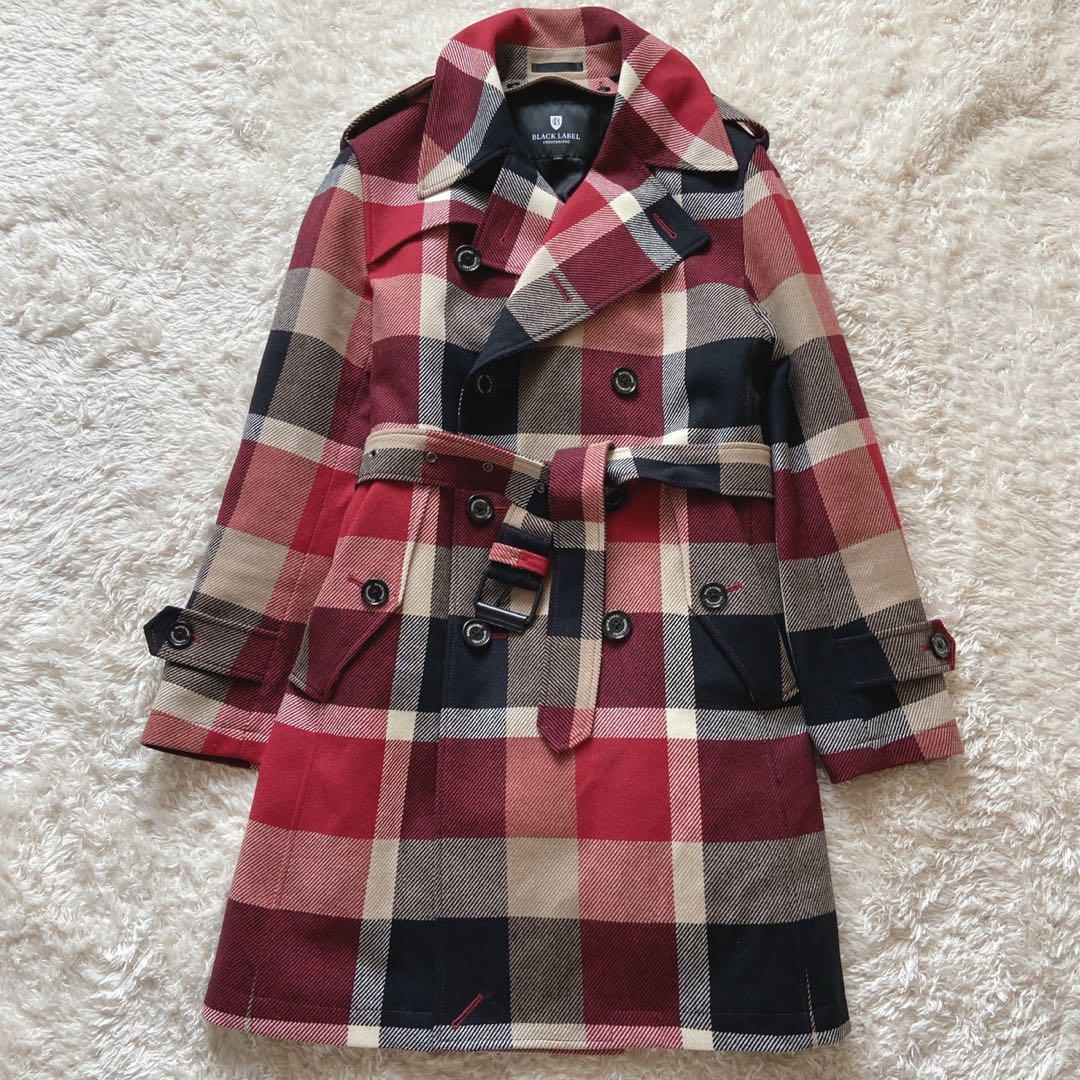 ブラックレーベルクレスト　チェックコート　中綿ライナー付厚手トレンチ　ベルト