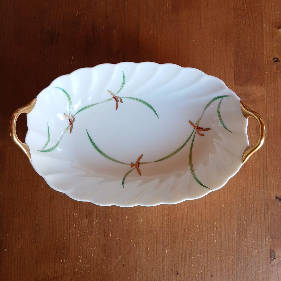 【美品】香蘭社 蘭 金彩 耳付大皿2枚セット（36cm特大長皿＆24cm深鉢）