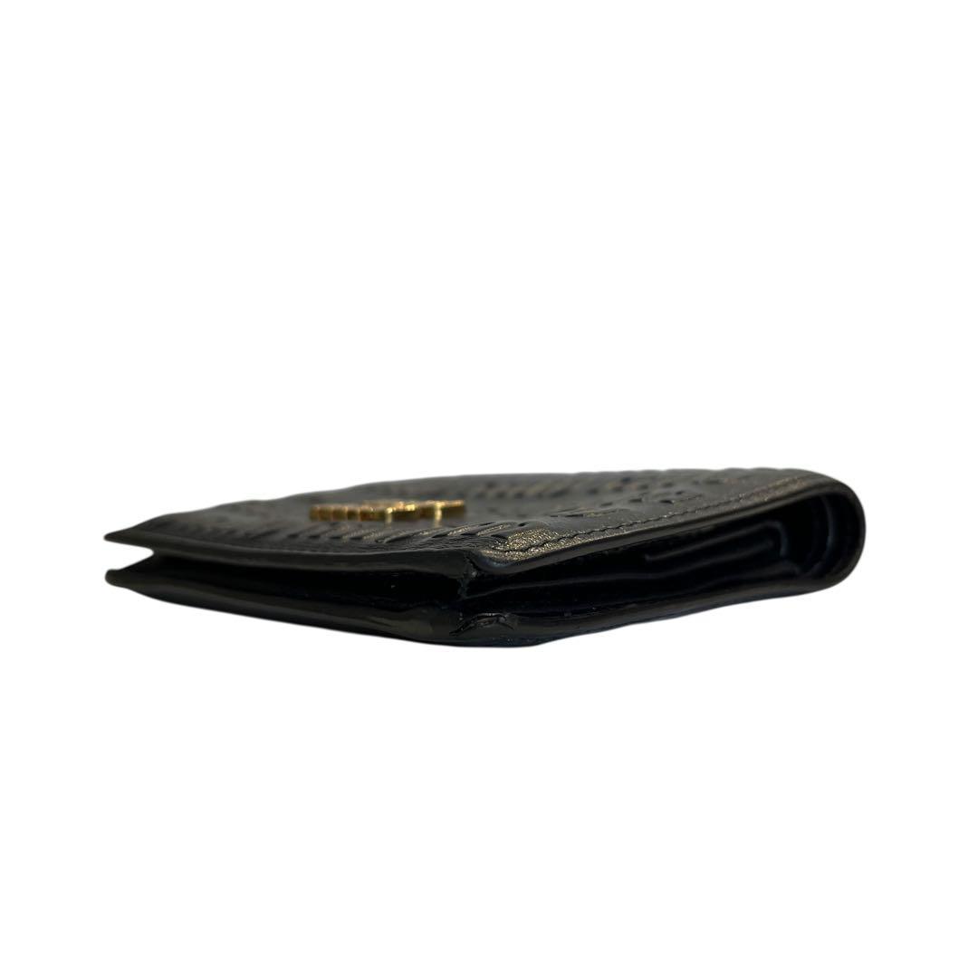 現行品✨ミュウミュウ 二つ折り財布 エンボス ロゴ 総柄 レザー 黒