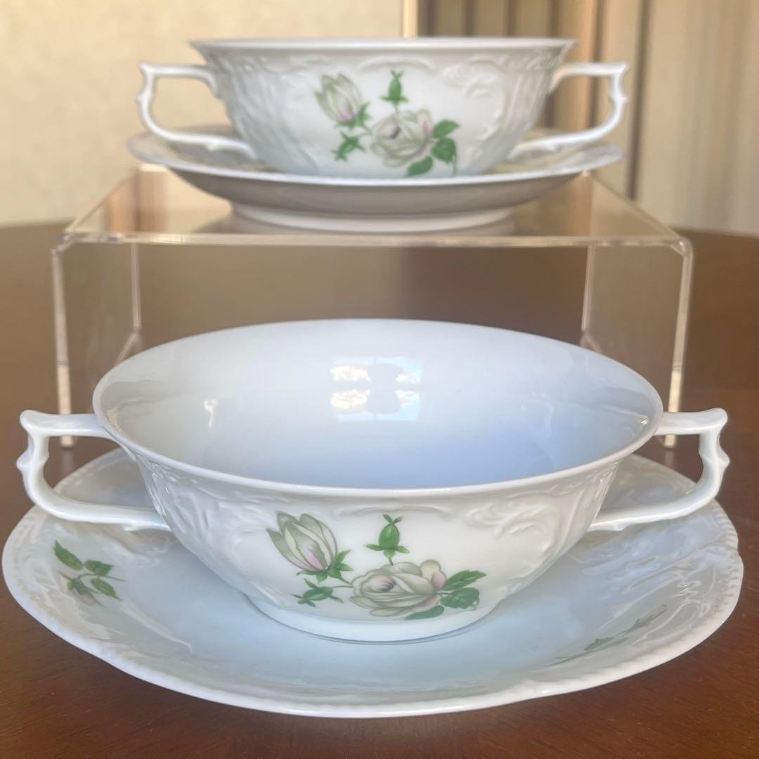 【レア美品】ローゼンタール★ホワイトローズ★スープC/S ペア
