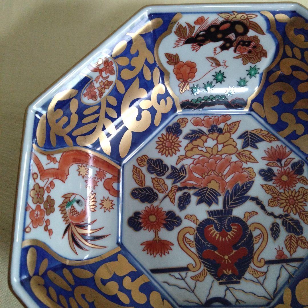 林九郎窯　有田焼　波佐見焼　金唐草花篭図　八角鉢