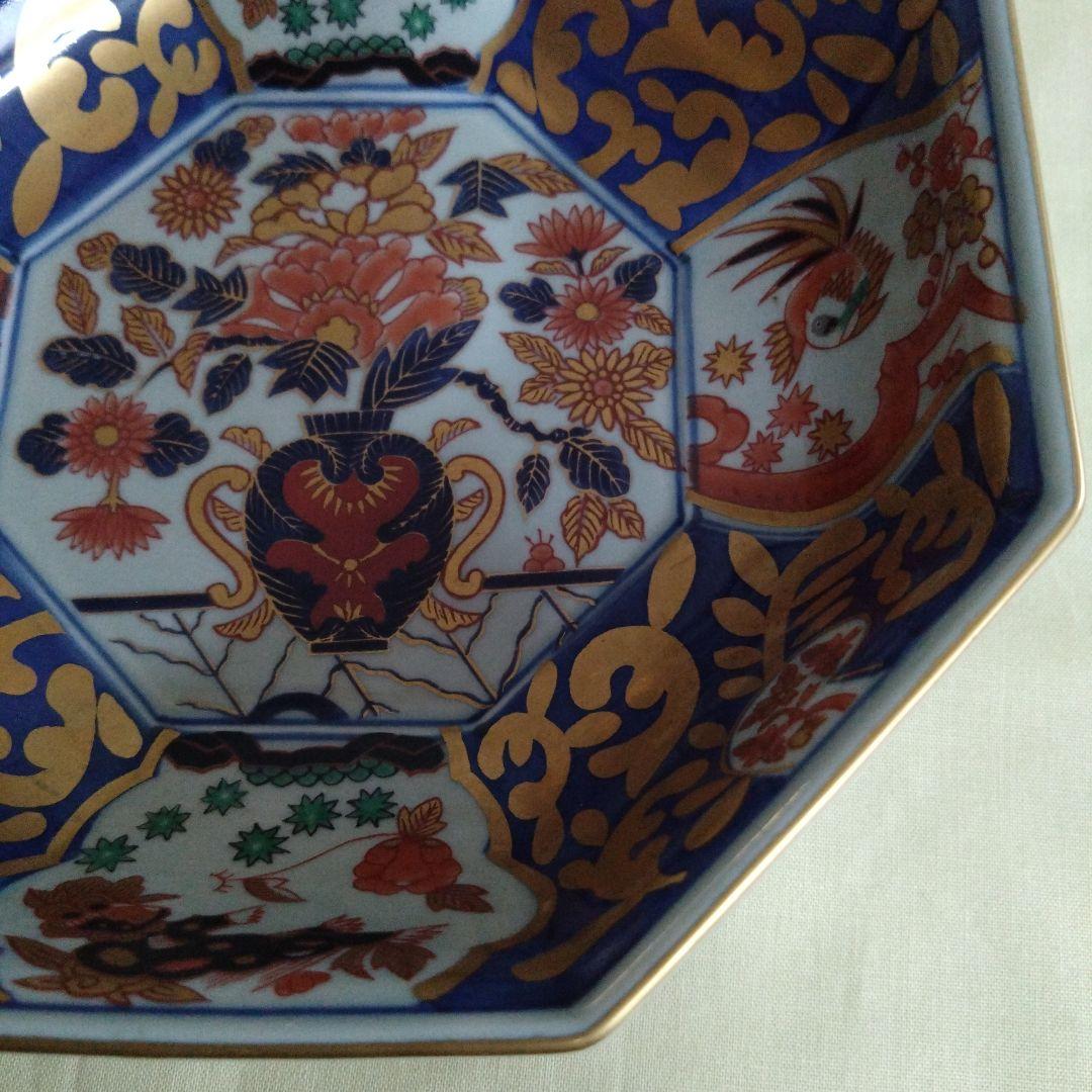 林九郎窯　有田焼　波佐見焼　金唐草花篭図　八角鉢