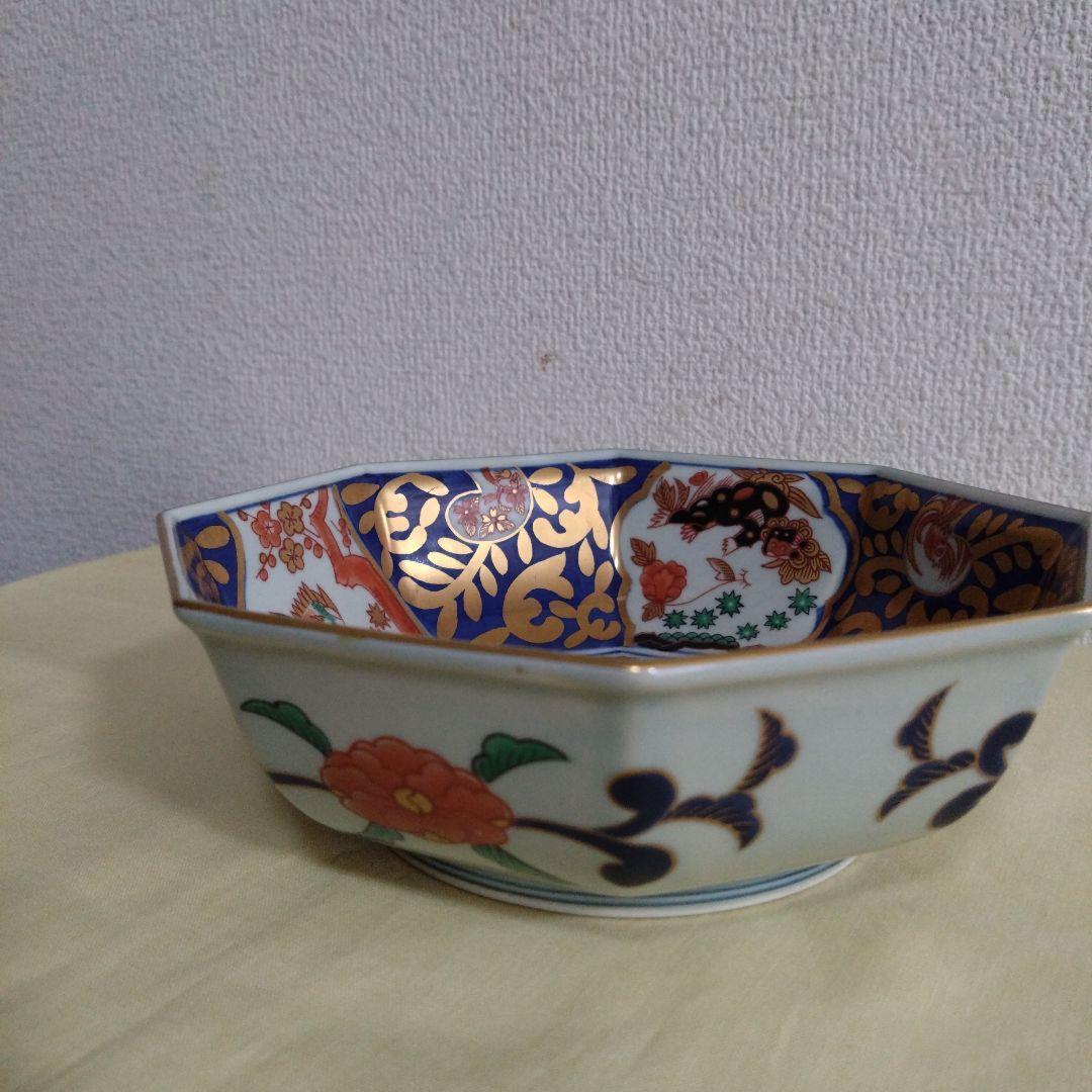 林九郎窯　有田焼　波佐見焼　金唐草花篭図　八角鉢