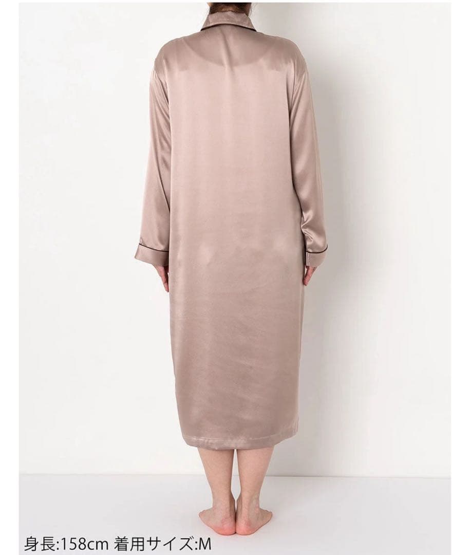 睡眠科学 長袖 絹100% 吸放湿性 前開きワンピース YNX544 Lサイズ