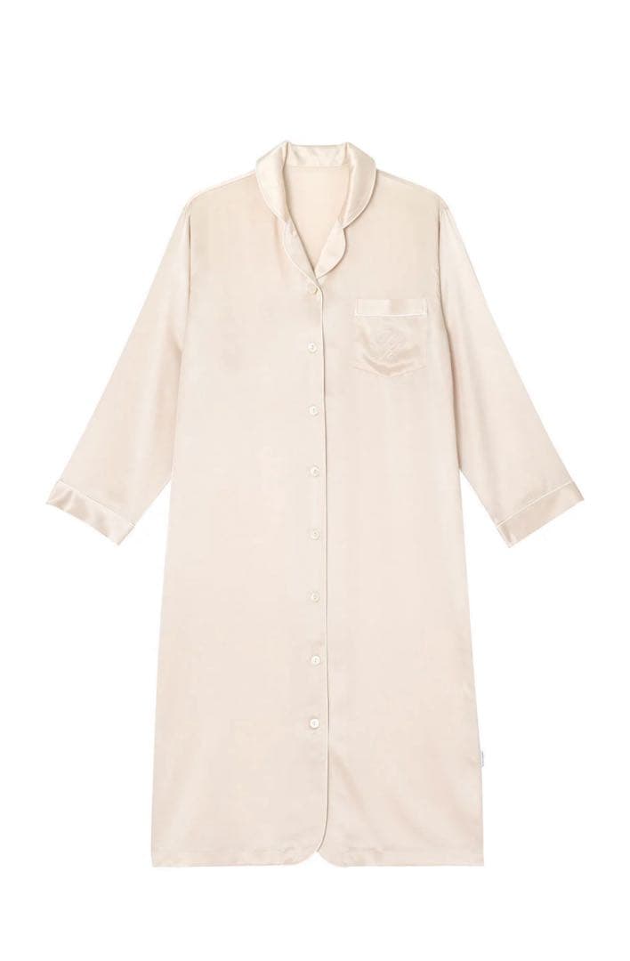 睡眠科学 長袖 絹100% 吸放湿性 前開きワンピース YNX544 Lサイズ