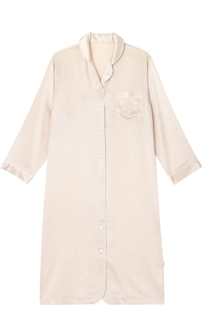 睡眠科学 長袖 絹100% 吸放湿性 前開きワンピース YNX544 Lサイズ