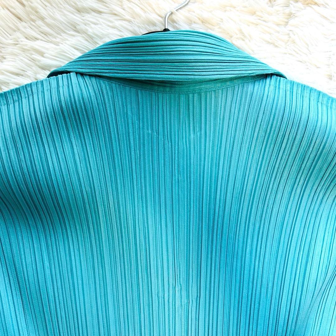 プリーツプリーズ 半袖 カットソー シャツ 襟付き イッセイミヤケ ブルー