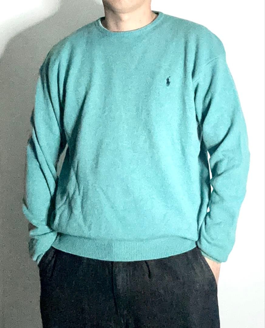 【90s】【POLO RALPH LAUREN】ターコイズ ニット 古着