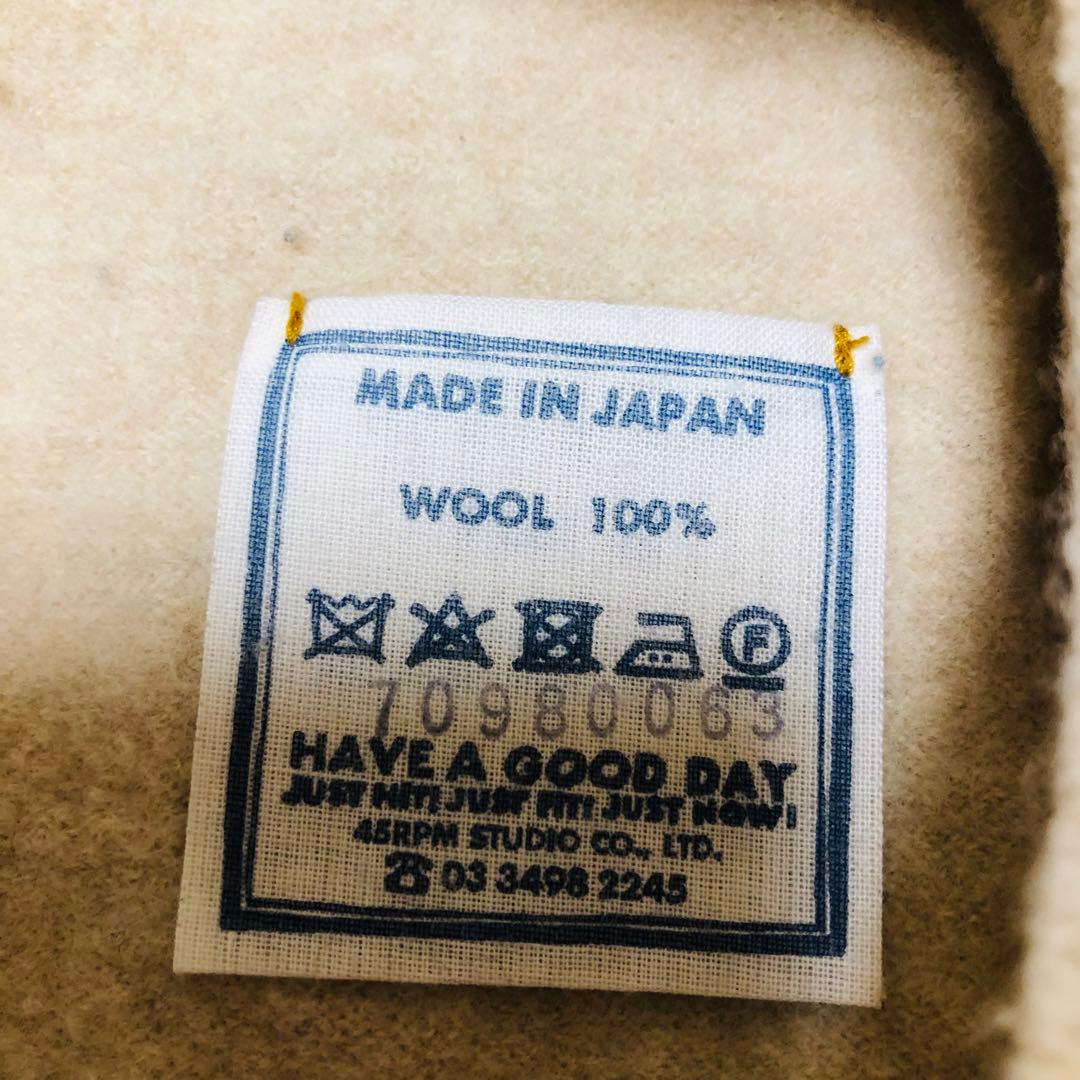 45R 縮絨のMシャツ ニット 長袖 モックネック ワイド ロゴ 刺繍 ウール