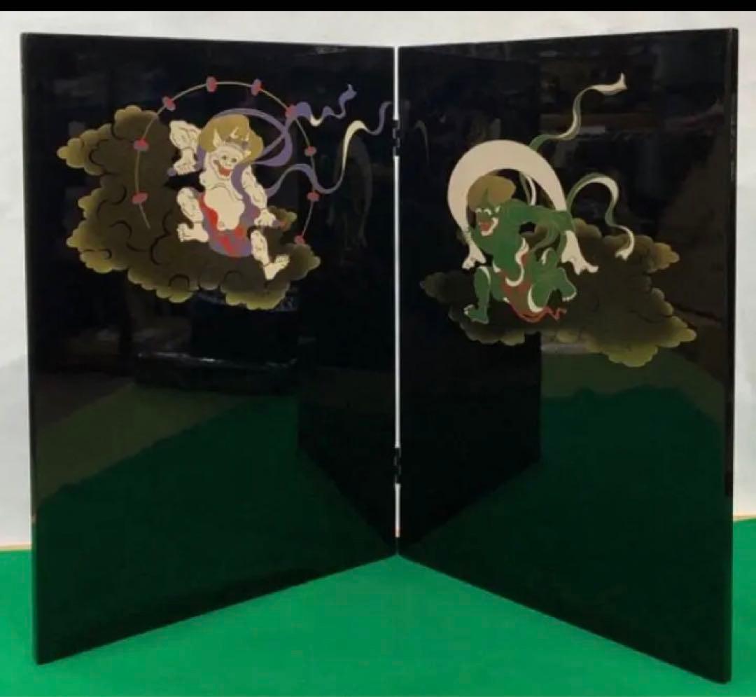 japanese screen俵屋宗達作　風神雷神絵　紀州塗り