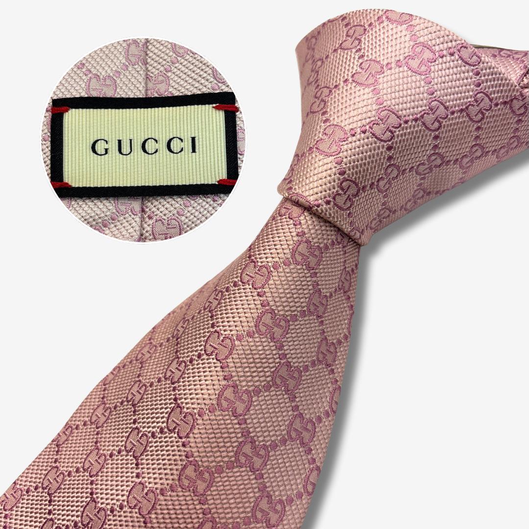 GUCCI シルクネクタイ GG柄 モノグラム ピンク