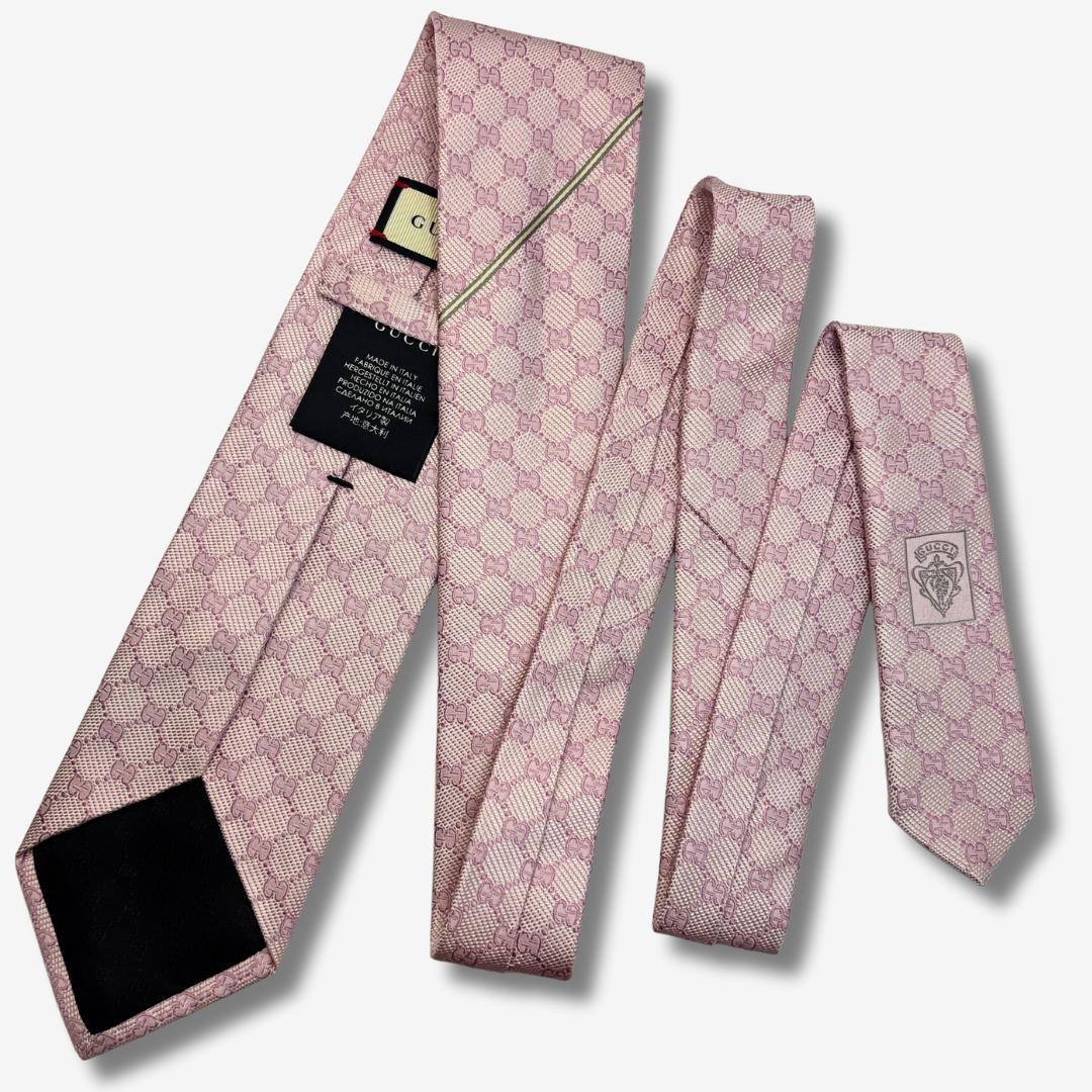 GUCCI シルクネクタイ GG柄 モノグラム ピンク