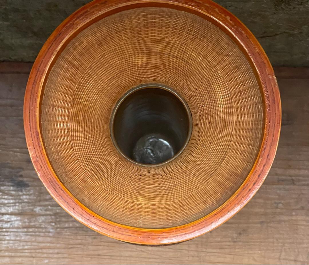 希少 1940's ヴィンテージ 上海伝統工芸 竹細工 編み込 大型 花瓶 花壺
