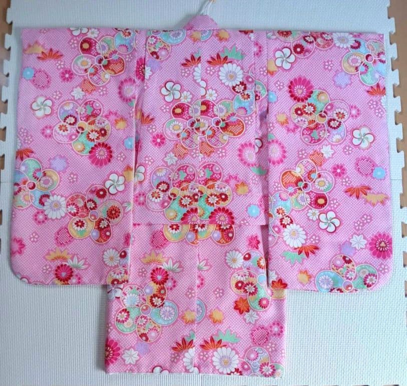 美品　花うさぎ　３歳　七五三 　女の子　ピンク 　花柄 被布　着物セット