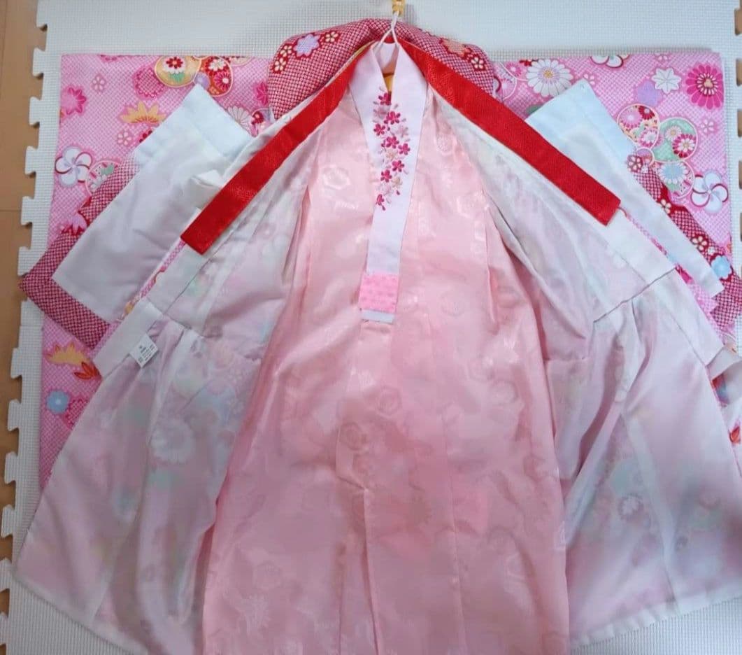 美品　花うさぎ　３歳　七五三 　女の子　ピンク 　花柄 被布　着物セット