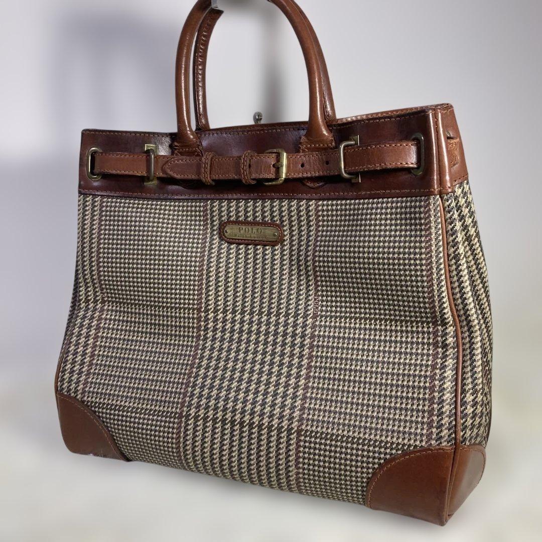 【良品 】ポロラルフローレン ハンドバッグ A4可 PVCレザー 千鳥格子