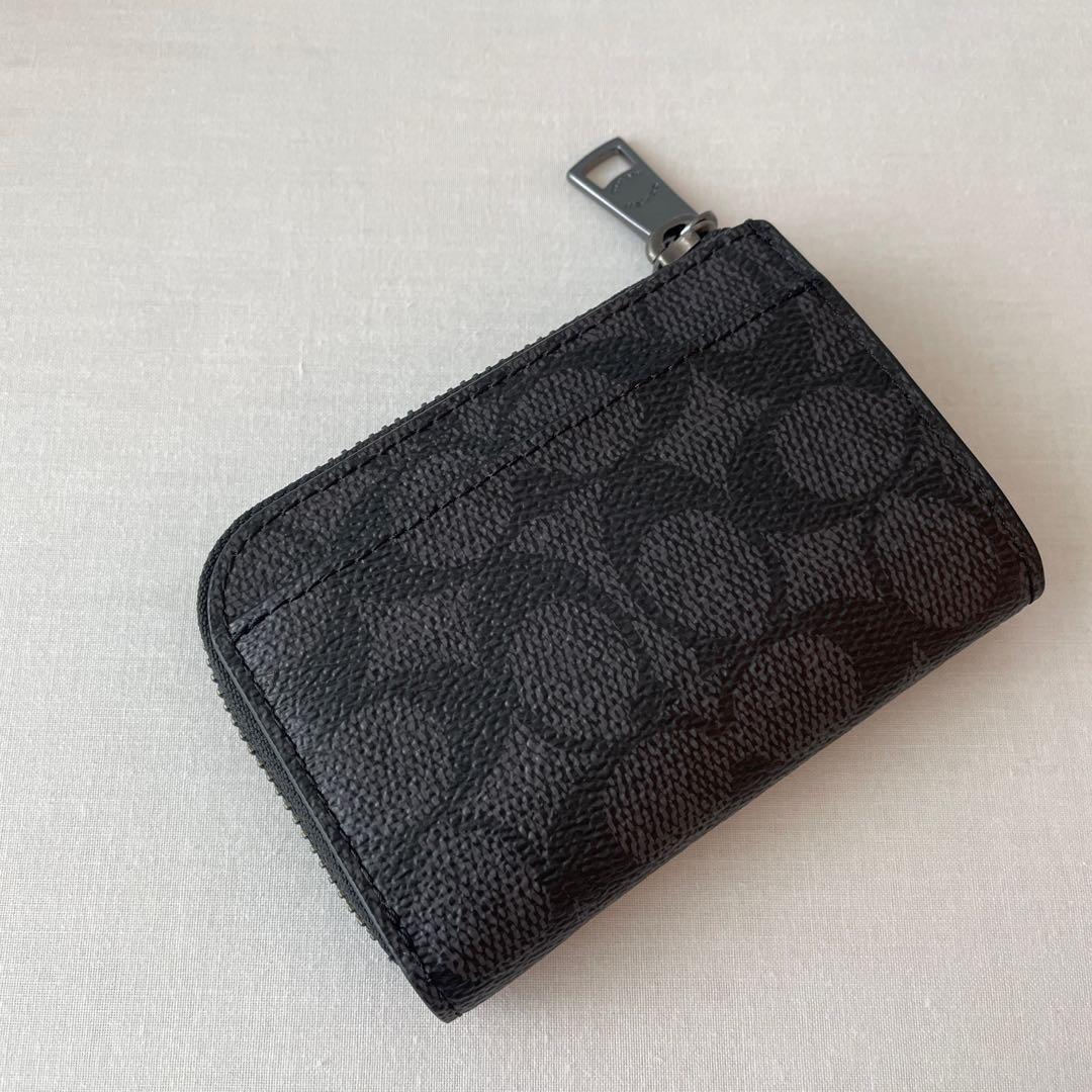 【新品】コーチcoach ケース　ミニ財布　シグネチャー　グレー