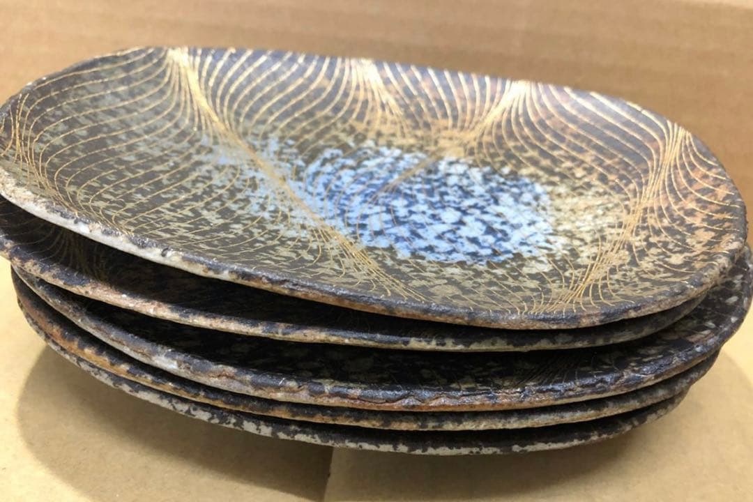 未使用/特価❕萩焼/泰山窯/加藤 重美作/銘々皿/5枚組　　茶道具/菓子皿