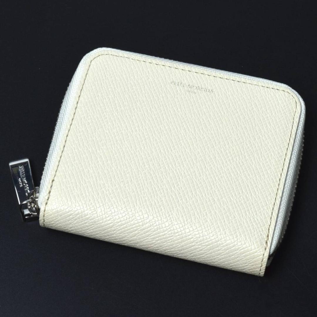 未使用 ペッレモルビダ 牛革 ラウンド コンパクト ウォレット 財布 ホワイト