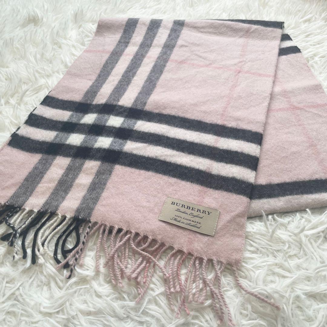 【美品】BURBERRY バーバリー マフラー カシミヤ100% メガチェック