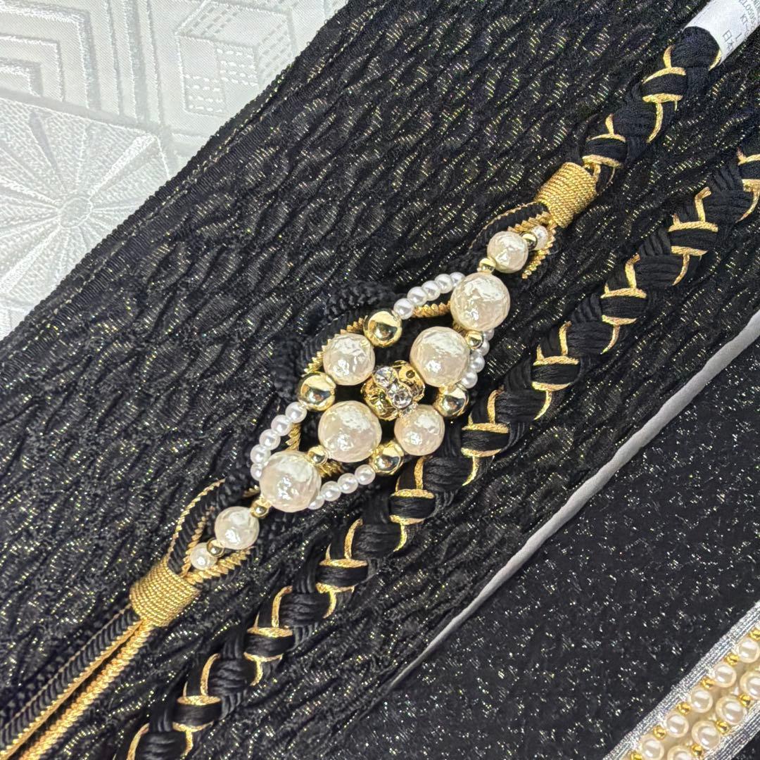 新品　2026年モデル　黒　振袖用　帯締め　帯揚げ　半襟　重ね襟　セット