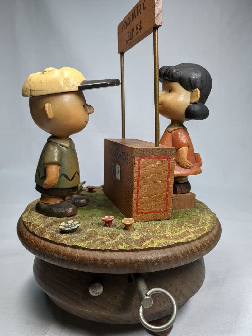 アンリ社製 ANRI チャーリー＆ルーシー オルゴール 木彫り人形 ビンテージ