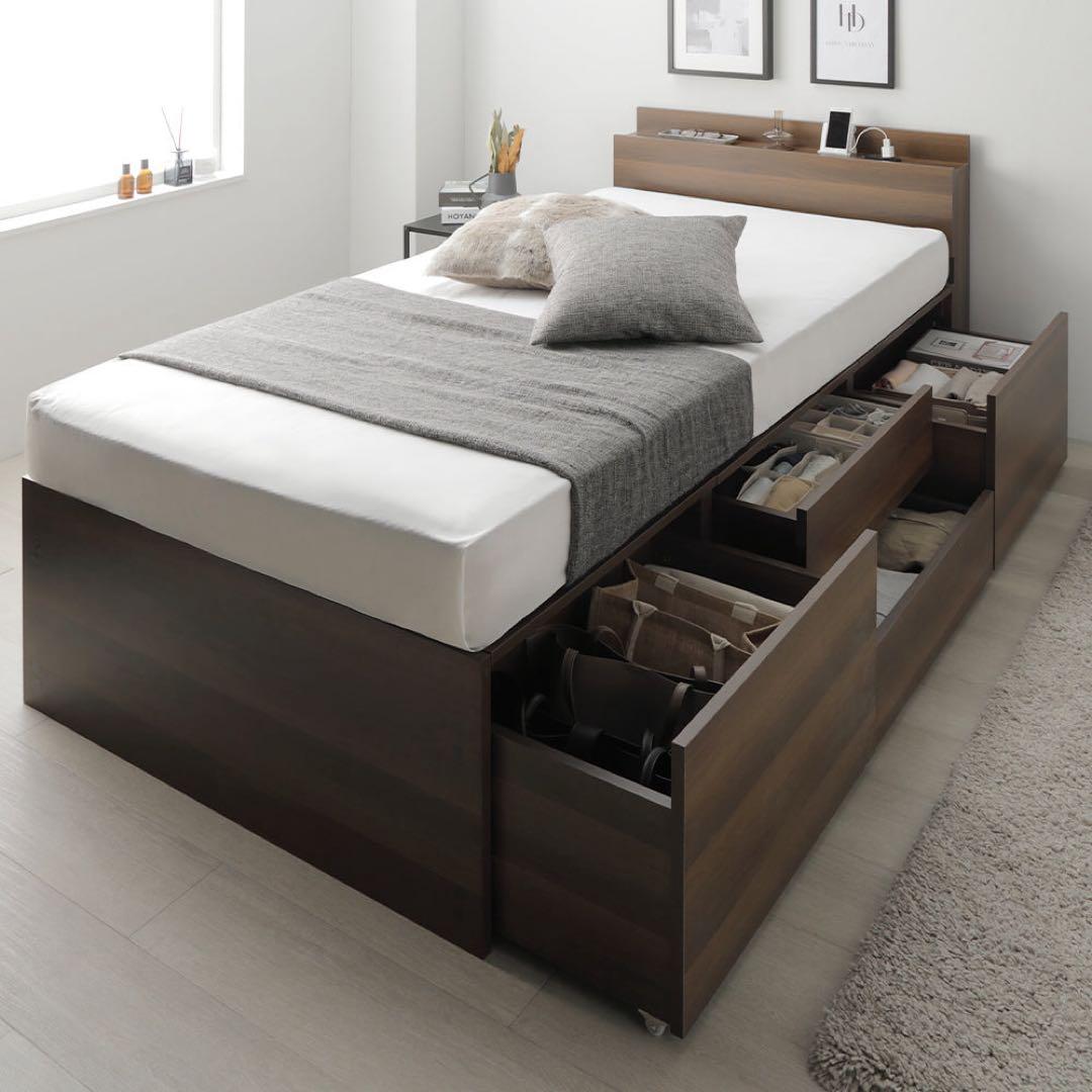RASIKセミダブル 収納付きベッドフレーム brown