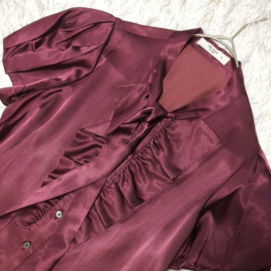 【美品】プラダ☆フリル　ボウタイ　現行　42サイズ　ブラウス　XL