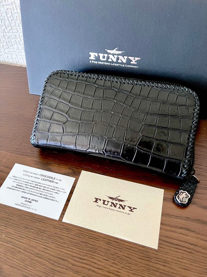 美品　FUNNY スタリオン　ポロサスクロコ長財布　黒　ラウンドファスナー