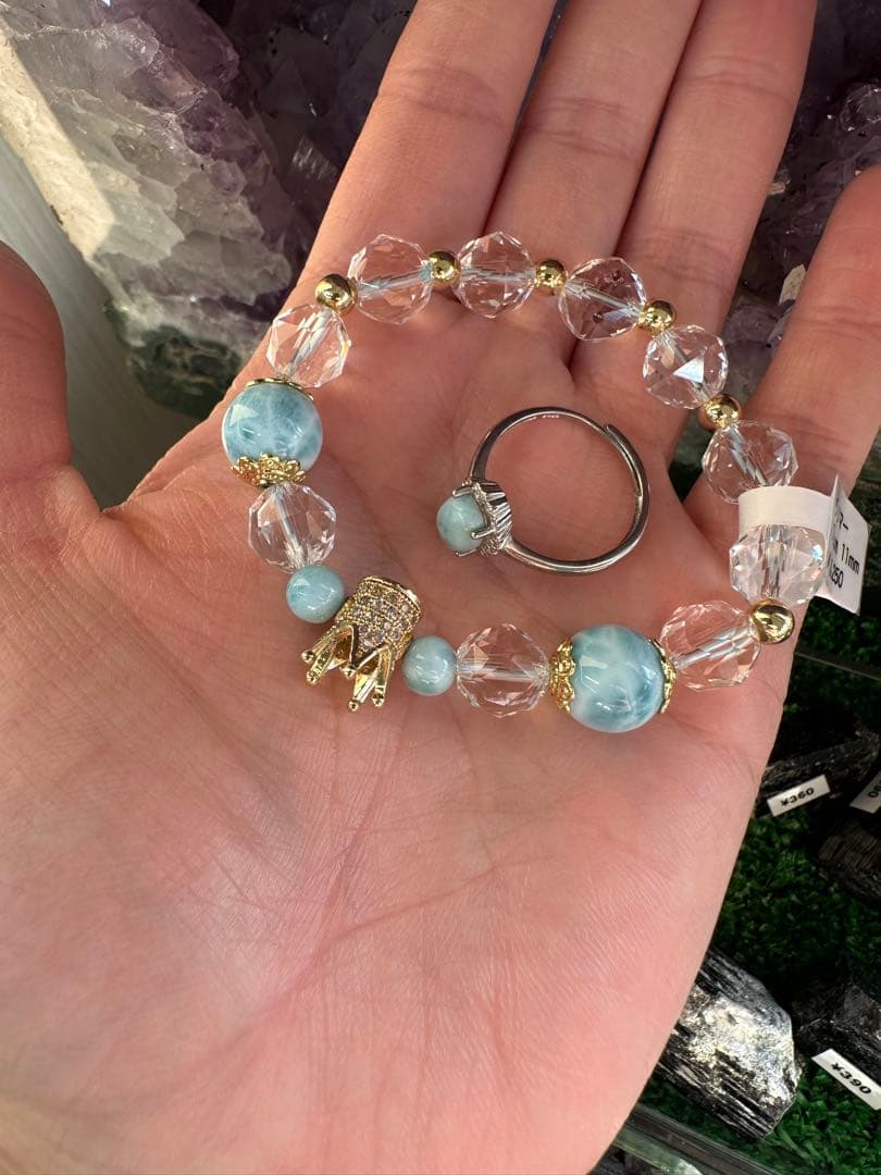 ラリマー天然石 ブレスレット＆リング セット